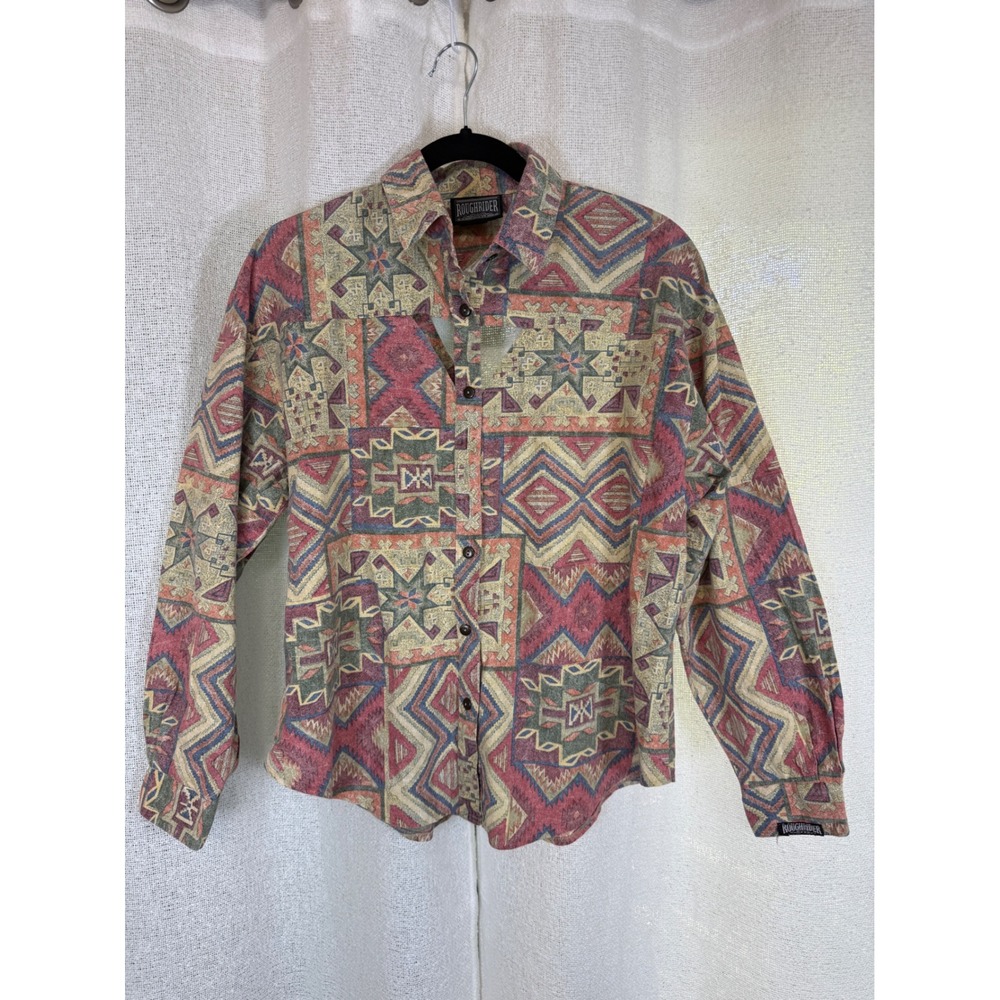 vintage aztec western button up shirt cowboy ranch bohoâ oversized